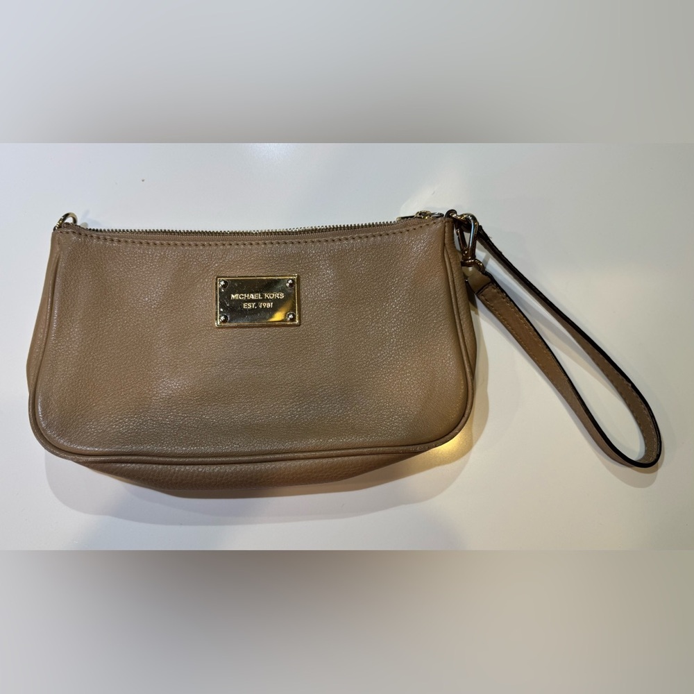 Michael Kors Taupe Leather Wristlet w/ Strap